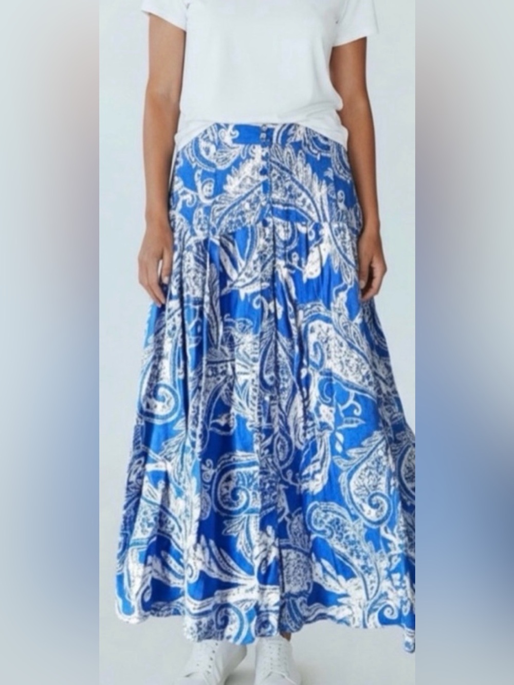 Free People Sailing Split Front Blue & White Maxi Skirt